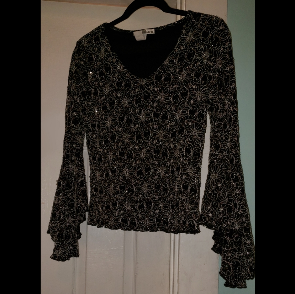 Sequin Bell Sleeve Blouse